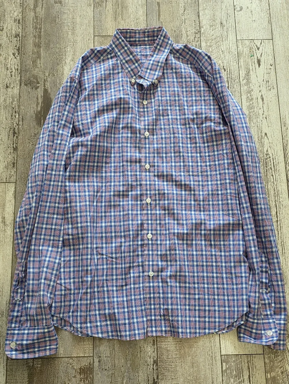 (L) Men's J. Crew Casual Dress Shirt Plaid Red & Blue Ultra Light Cotton Slim